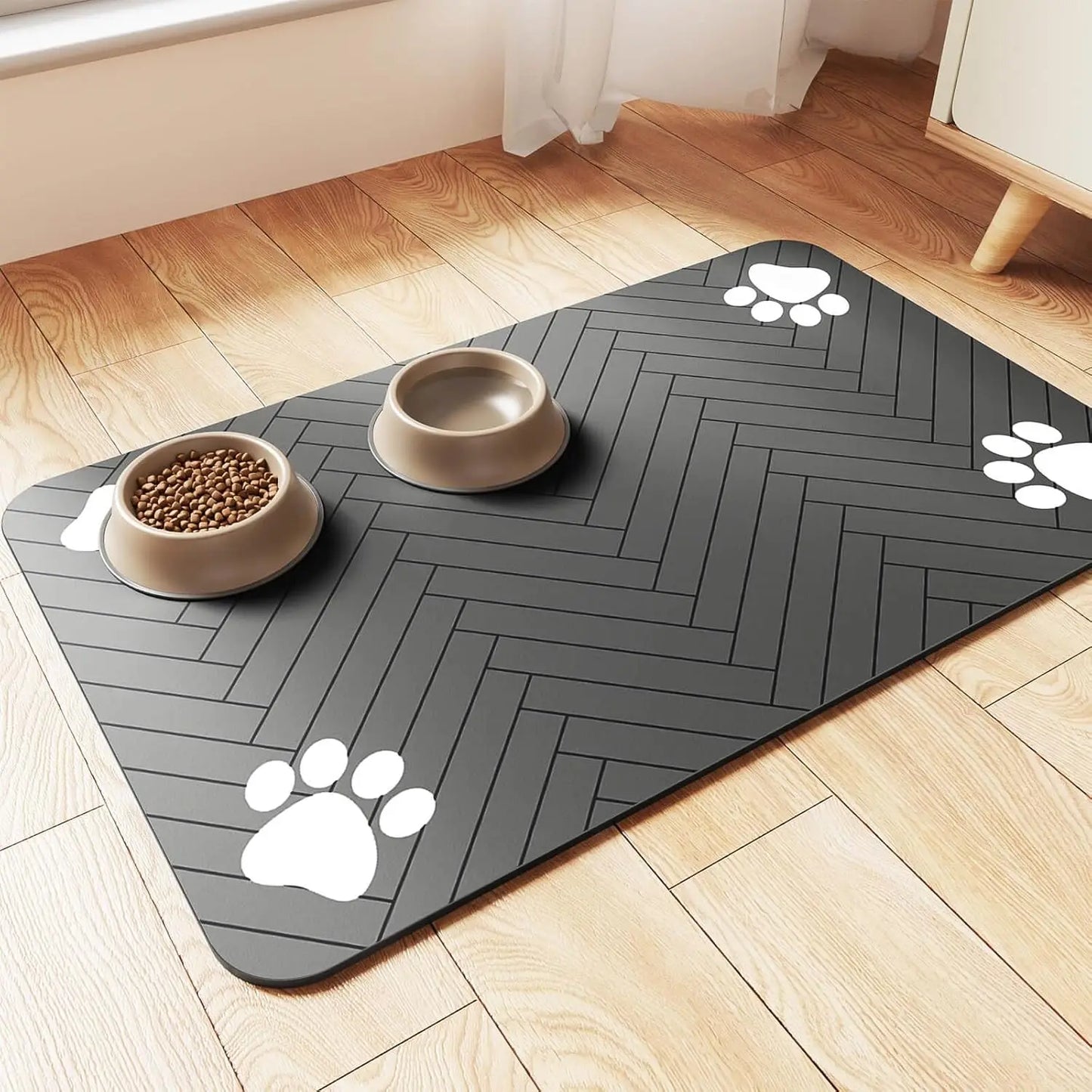Absorbent Pet Feeding Mat – Quick-Dry Food & Water Bowl Placemat with Waterproof Non-Slip Backing for Dogs & Cats