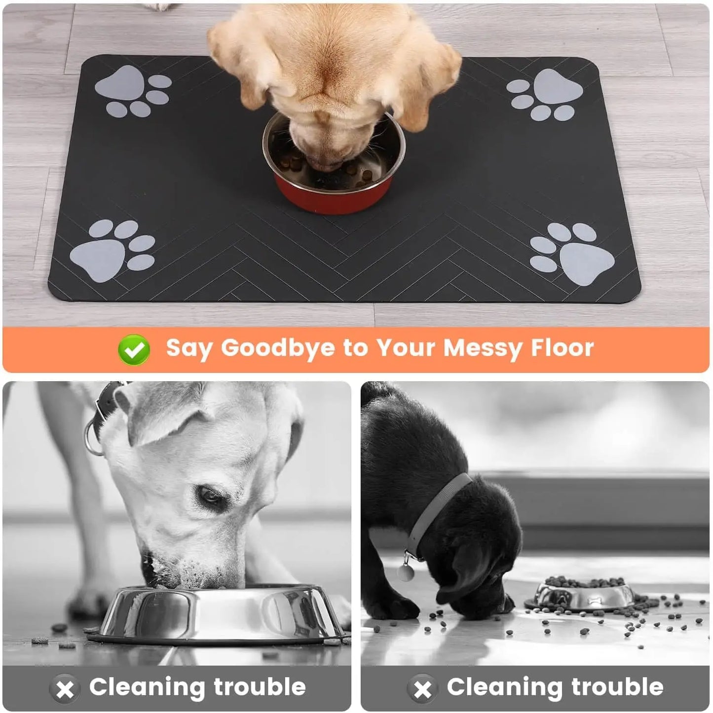 Absorbent Pet Feeding Mat – Quick-Dry Food & Water Bowl Placemat with Waterproof Non-Slip Backing for Dogs & Cats