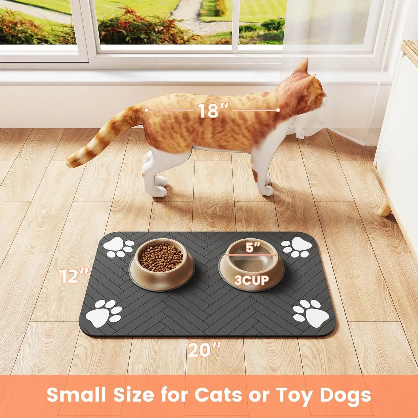 Absorbent Pet Feeding Mat – Quick-Dry Food & Water Bowl Placemat with Waterproof Non-Slip Backing for Dogs & Cats