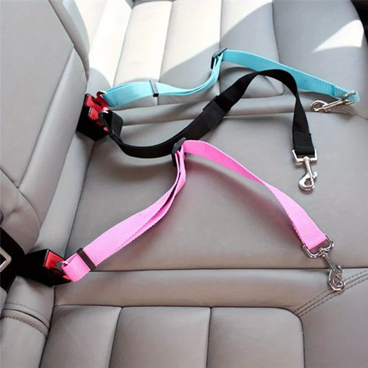 Adjustable Pet Car Seat Belt Harness – Safety Travel Leash for Dogs & Cats, Vehicle Seatbelt Clip with Traction Lead for Car Rides
