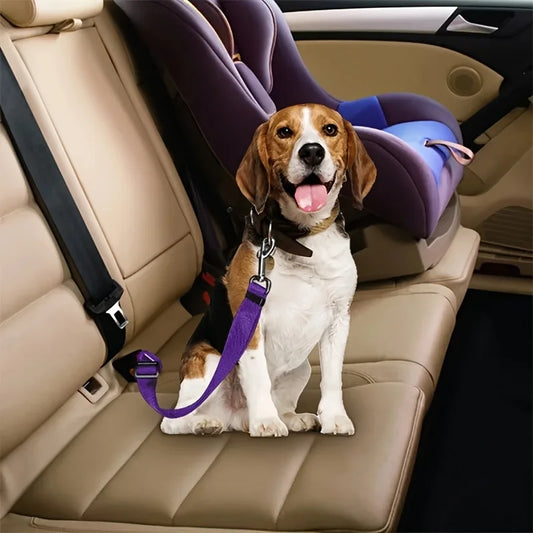 Adjustable Pet Car Seat Belt Harness – Safety Travel Leash for Dogs & Cats, Vehicle Seatbelt Clip with Traction Lead for Car Rides